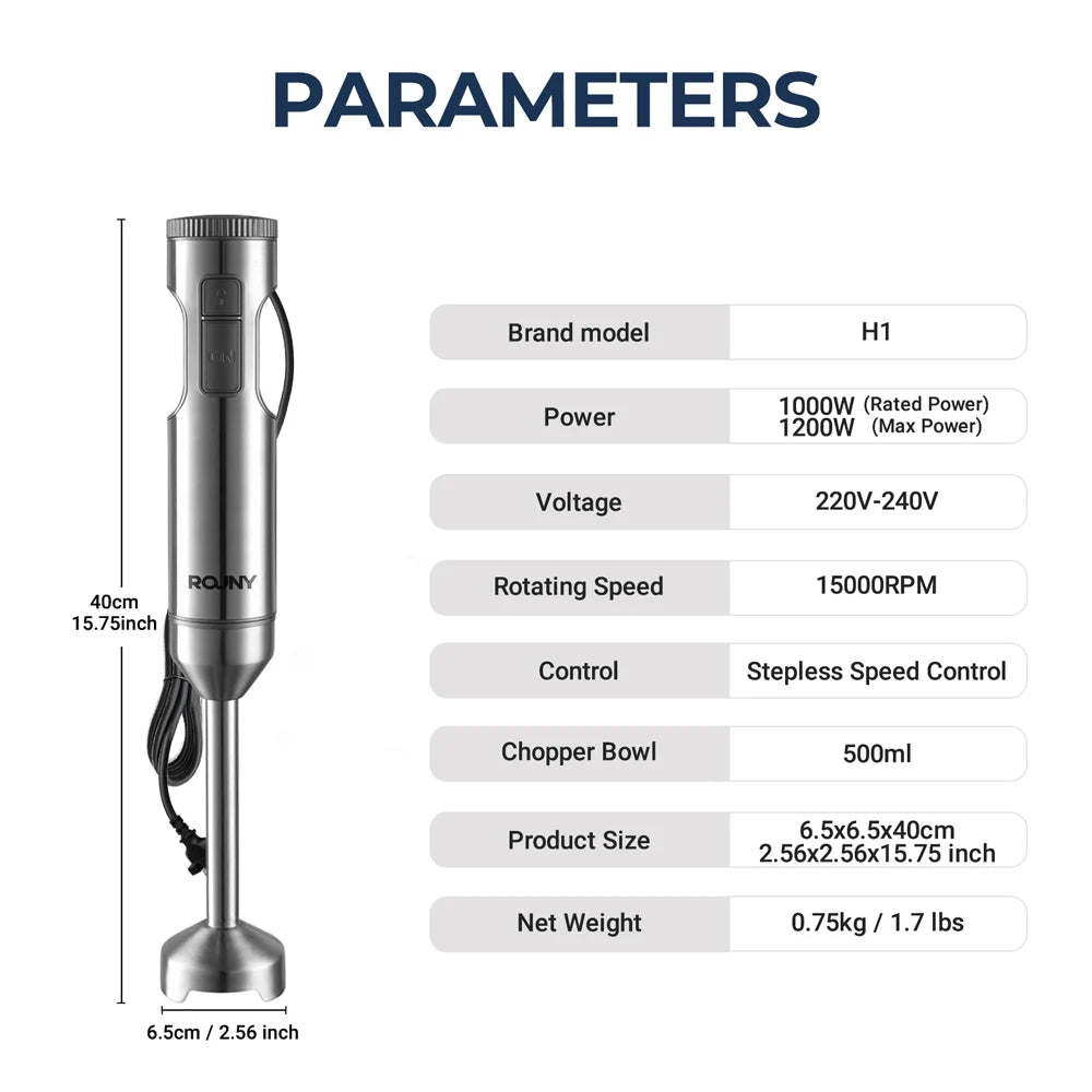 Hand Immersion Blender 1000W Powerful 4-in-1