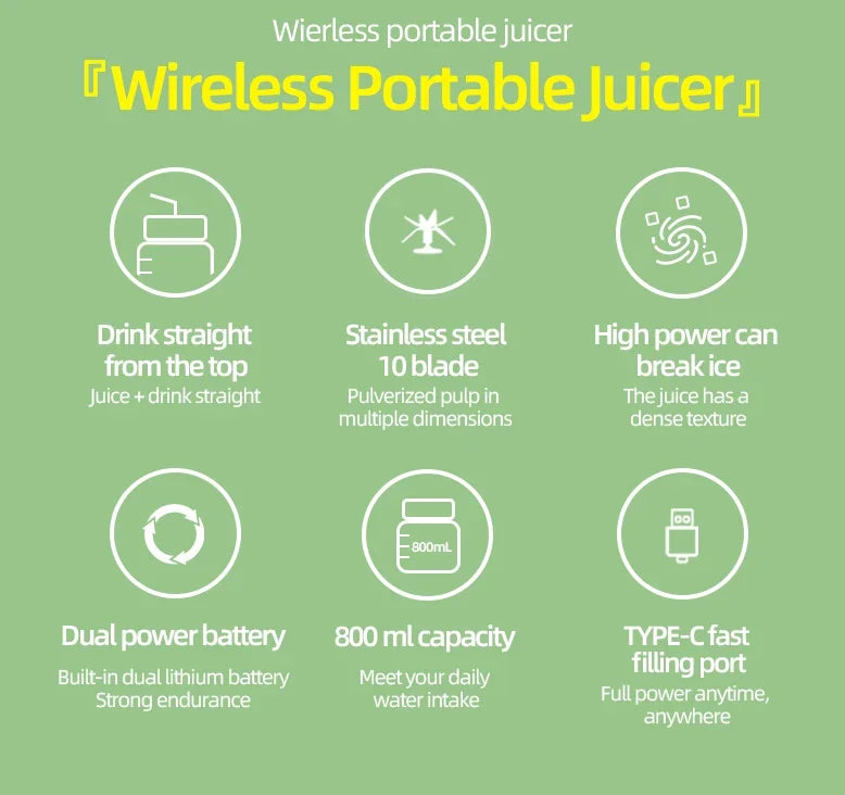 Wireless Portable Juicing Bucket Electric 800ml