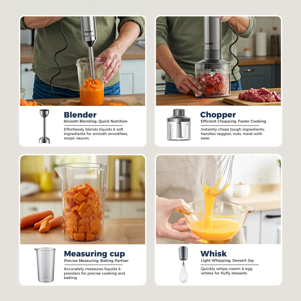 Hand Immersion Blender 1000W Powerful 4-in-1