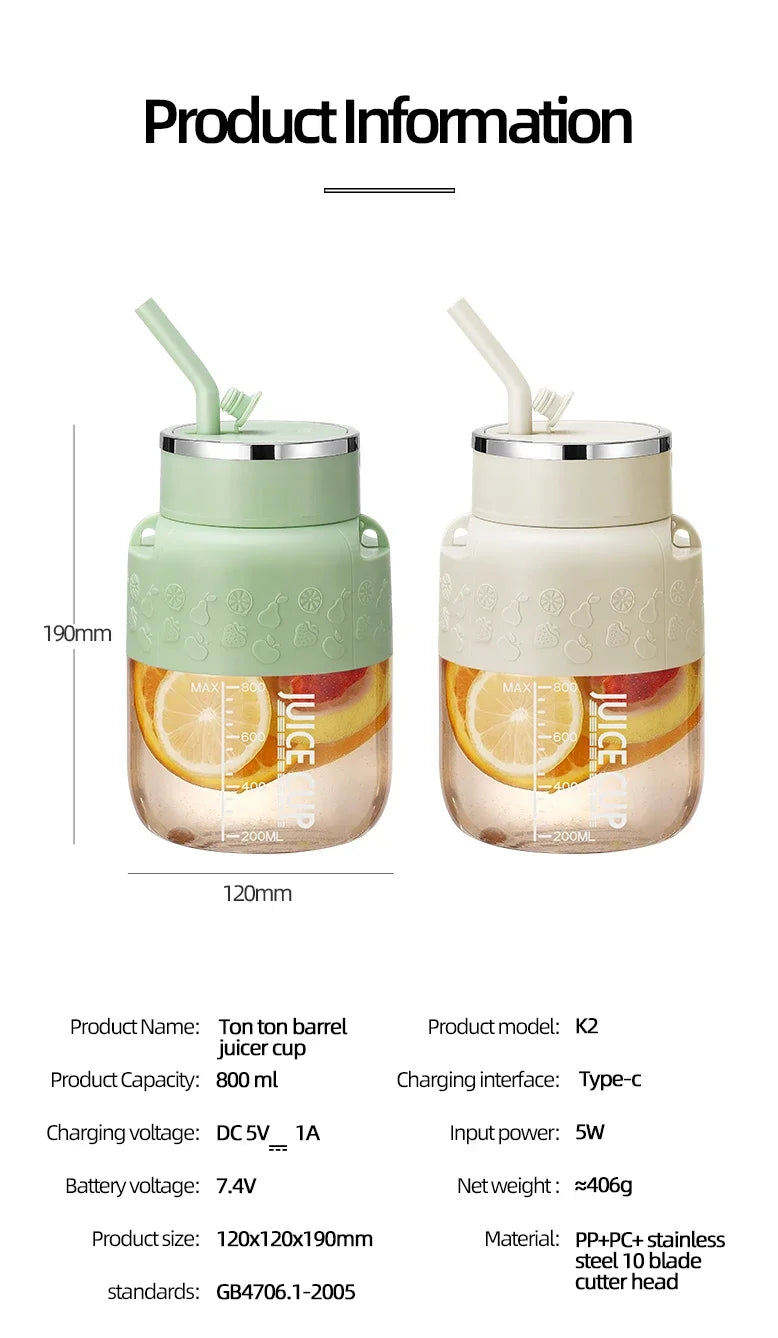 Wireless Portable Juicing Bucket Electric 800ml